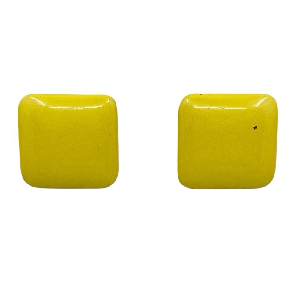 Vintage Yellow Metal Square Button Earrings